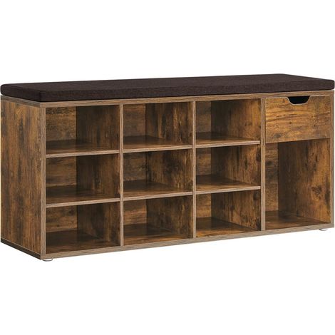 Banc à chaussures banc de rangement avec tiroir et compartiments étagère à chaussures siège rembourré couloir entrée chambre 30 x 104 x 48 cm marron (1/4)