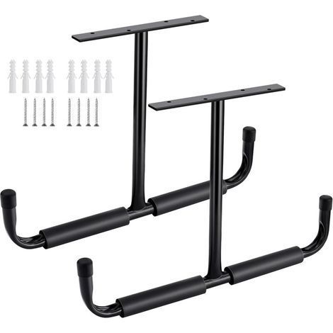 Ganci da soffitto in acciaio per garage – appendini per legno, biciclette, attrezzi – montaggio su travi – confezione da 2, neri (1/5)