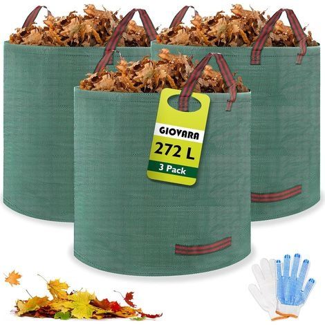 3 x 272L Sacs à déchets de jardin, étanche Heavy Duty Grande Sacs avec poignées, pliable et réutilisable (1/5)