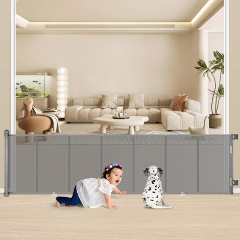 Barrière de Sécurité Enfant Rétractable 0-300cm, Gris Barriere de Securite Rétractable, Barriere de securite Chien pour Les Escaliers/Portes/Couloirs/Intérieur/Extérieur (1/5)