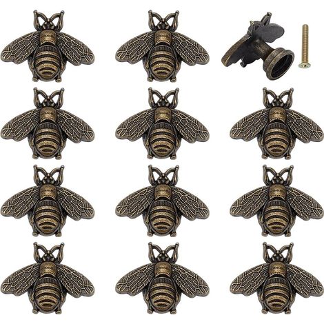12 Ensemble de Boutons de Placard en Alliage Boutons de Tiroir Vintage en Forme D'Abeille Poignées de Tiroir Animal Bouton de Placard pour Coffre à Bijoux et Commode, Bronze Antique (1/5)
