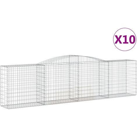 Cestas de gaviones muro de contención arqueado valla de jaula 10 piezas 400 x 50 x 100/120 cm hierro galvanizado Plata 020040286