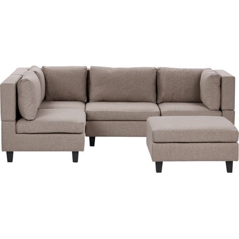 Sofá modular esquinero moderno 4 plazas tapizado tela patas negras respaldo acolchado derecho con otomana marrón Unstad