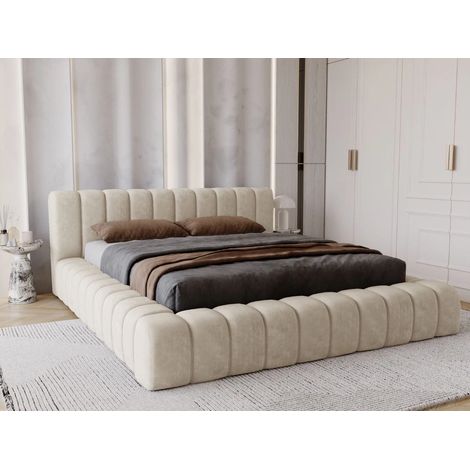 Lit rembourré avec rangement 160x200 velours beige Italia (1/5)
