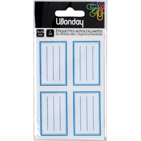 Étiquettes scolaires autocollantes - WONDAY - Lot de 24 - Blanc - 36 x 56 mm - Mixte