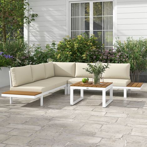 Ensemble terrasse : 2 canapés doubles 1 canapé d'angle inclinable table basse coussins crème