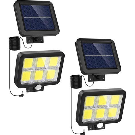 2x Lumière Solaire Extérieure 120LED 260LM + Panneau Photovoltaïque. Conception Séparée avec Câble de 4m. Lampe Solaire avec Détecteur de Mouvement pour Éclairage Extérieur (1/5)