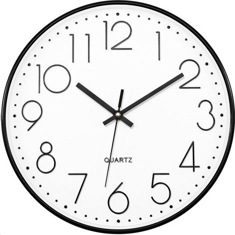 Horloge murale silencieuse moderne 30 cm – Cadre en bois synthétique – Mouvement à quartz – Grands chiffres noirs sur fond blanc – Fonctionne sur piles (1/5)