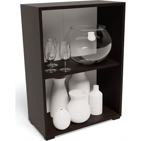 Bibliothèque à 2 niveaux Wengé - Meuble de rangement Style contemporain - 60 x 30 x 80 cm (1/4)