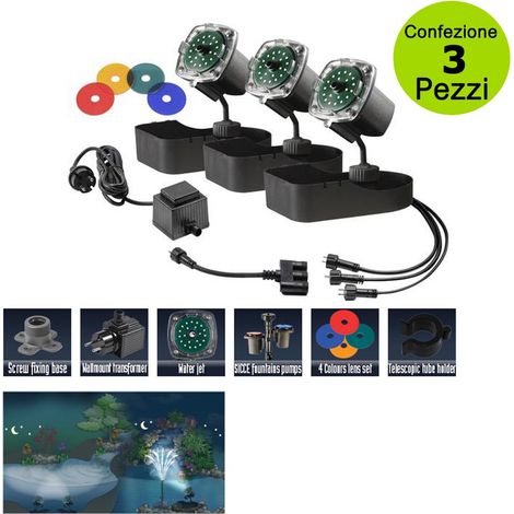 Multipack da 3 pz faretto per laghetto a led luce soffusa giardini, laghetti, fontane ed ambienti acquatici (1/2)