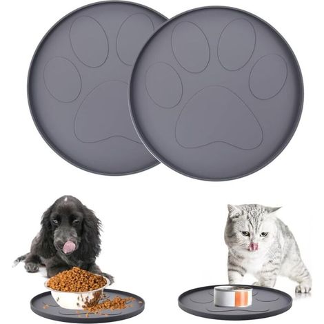 Silikon-Napfmatten für Hunde, 28 cm runde Napfeinlagen für kleine Hunde und Katzen (Grau)