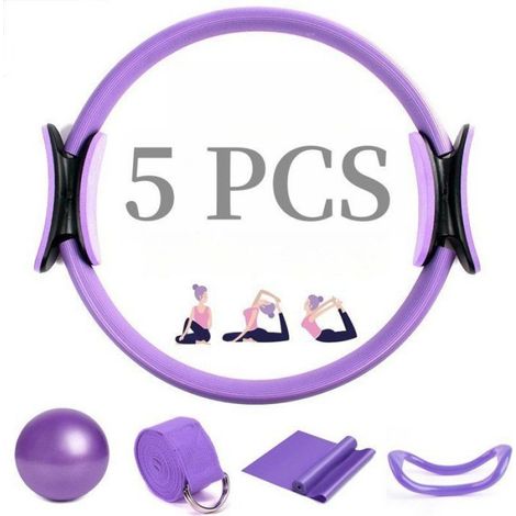 Cercle de Pilates 30 cm - Bande de Résistance 60 cm - Sangle d’Étirement 180 cm - Maison Bureau Voyage - 5 Pièces