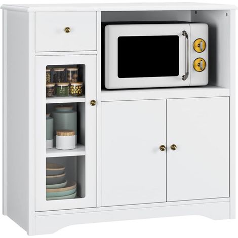 Küchenschrank mit Arbeitsplatte, Mikrowellenregal, 1 Schublade, 3 Türen, Weiß (1/5)