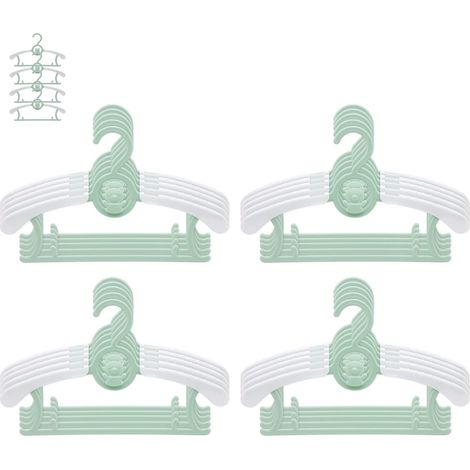 Lot de 20 cintres empilables pour enfants, crochet ourson, antidérapants, 28-37 cm, vert. (1/5)