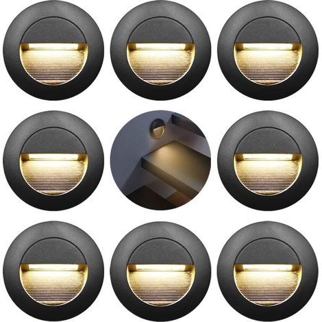 Applique murale encastrée 3W – Lumière d'escalier ronde 65mm – Blanc chaud 3000K – Étanche IP65 pour intérieur et extérieur – Lot de 8 (1/5)