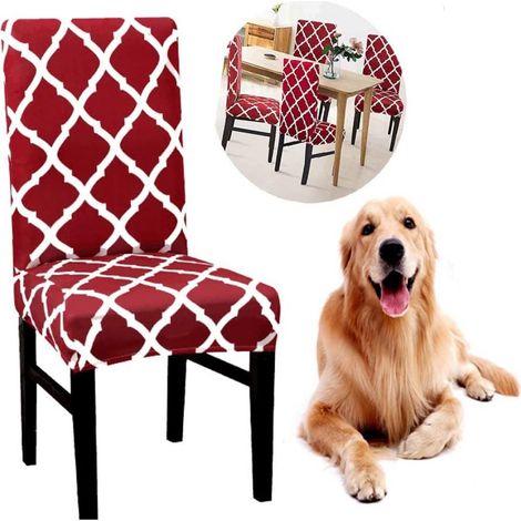 6 housses de chaise extensibles universelles, rouge bordeaux, hauteur 45-65 cm, largeur 38-45 cm, pour chaises de salle à manger (1/5)