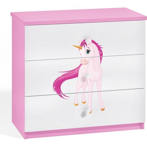 Commode enfant rose Licorne 80cm
