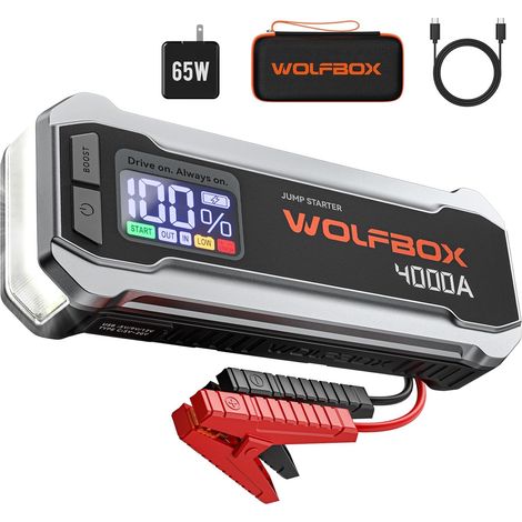 Booster Batterie Voiture 4000A Démarreur Batterie Portable 24000mAh Moteur Essence 10L Diesel 10L 12V Jump Starter avec Chargeur Rapide 65W Écran LCD lumière LED (1/5)