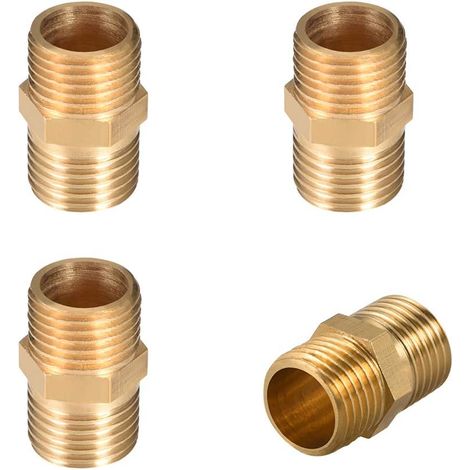 4pcs Brass Hose Connector Hex Nipple 1/4" x 1/4" G Male Thread (1/4)