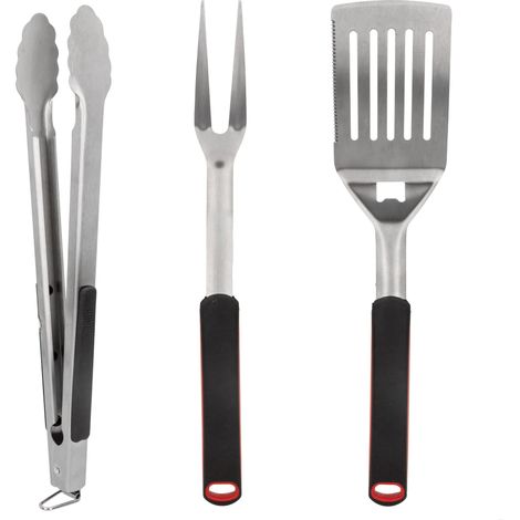 AKTIVE 63009 - Kit accessori per barbecue, 3 pezzi, pinze per barbecue, spatola e forchetta trinciatore, set di utensili per barbecue, attrezzi per barbecue