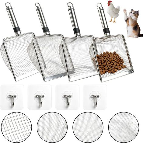 Lot de 4 tamis de jardin en acier inoxydable - Tamis à sable - Maille de 2/2,8/3,8/5 mm - Tamis à compost avec poignée - Tamis de terre - Pelle à déjections de poulet - Pour terre, sable (1/5)