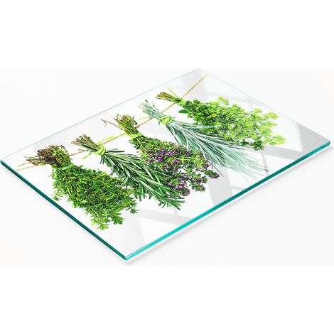 Dekoratives Schneide- und Servierbrett aus Glas mit Kräuterschnur, 80 x 52 cm (1/5)