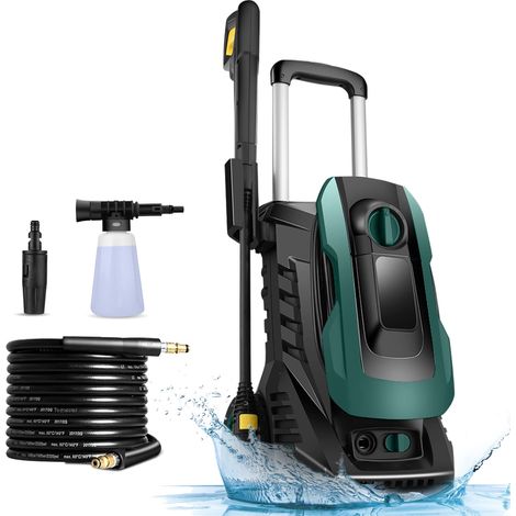 Pulitore ad alta pressione con ugello 3 in 1, pistola ad alta pressione, pressione 160 bar, portata massima 420 l/h, 2000 Watt, bottiglia di sapone con ugello per schiuma, tubo da 5 m, cavo da 5 m (1/5)