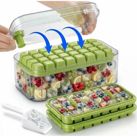 Bac à glaçons 64 cubes avec couvercle et pelle, facile à démouler (1/5)