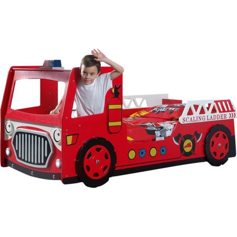 Lit Enfant "Camion de Pompier" 90x200cm Rouge (1/3)