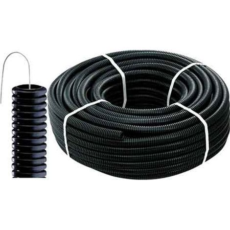 TUBO CORRUGATO CON TIRAFILO NERO  Ø 20 mm- rotolo 50 mt Q.TA 50