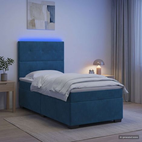 vidaXL Lit boxspring avec matelas Bleu 100 x 200 cm Velours (1/5)