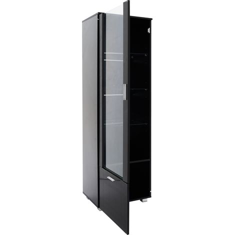 Hochglanz-Vitrine in Schwarz mit Acryltür, LED und 3 Regalböden aus gehärtetem Glas (1/5)