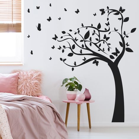 Sticker Mural - Arbre Papillons - 57x57 cm - Noir (1/3)