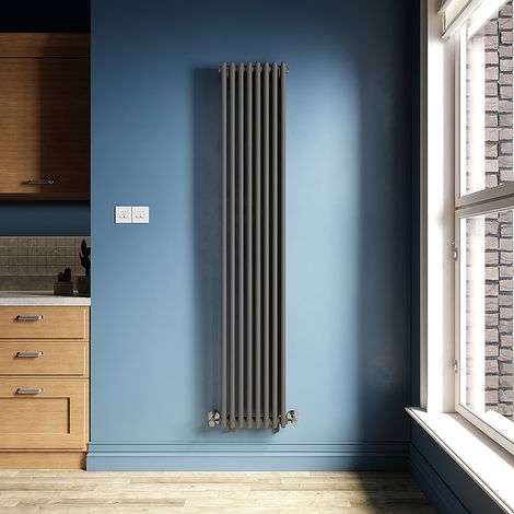 ELEGANT 1800x380mm Tradition Radiator Vertical Cast Iron Style Radiator Designer Radiator Double Oval Panel Anthracite Central Heating