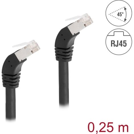 Delock Cable de red RJ45 Cat.6A S/FTP acodado 45Â° hacia abajo 0,25 m negro