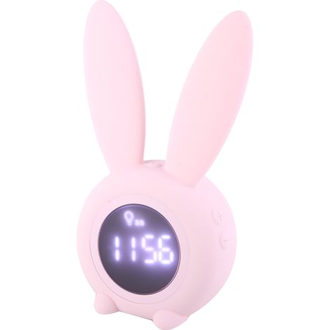 Horloge de table multifonctionnelle avec écran LED, alarme, minuterie et température, motif lapin de dessin animé (rose) (1/5)
