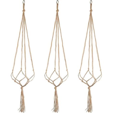 3 Pcs Suspendeur Plante Macramé, Cintres Jute pour Pot de Fleur, Porte-Plantes Déco Intérieur Extérieur avec Porte-Clés (1/5)