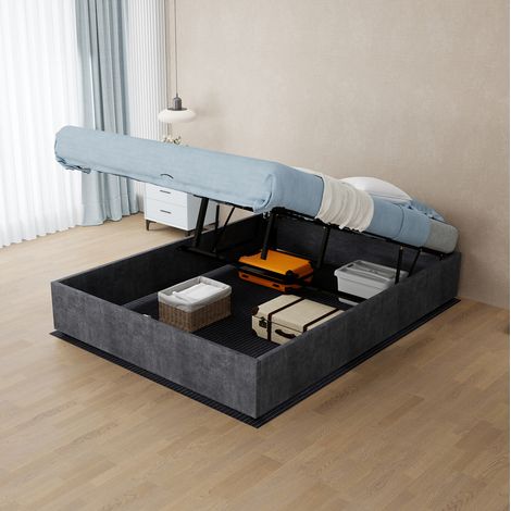 Letto contenitore 140 x 200 cm in tessuto e metallo grigio, senza testiera OKWISH (1/5)