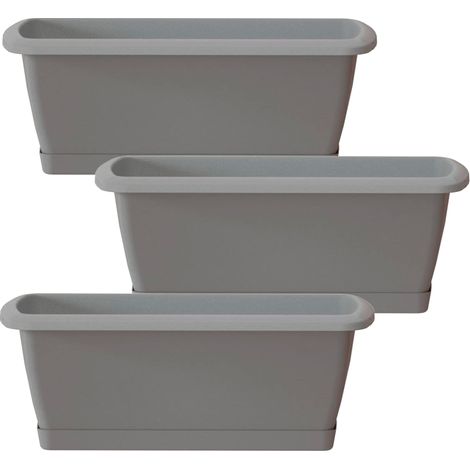 3 x Jardinière avec Support en Plastique de Couleur Grise Pierre 78,6 Longueur x 18,4 Largeur x 14,5 Hauteur cm (1/3)