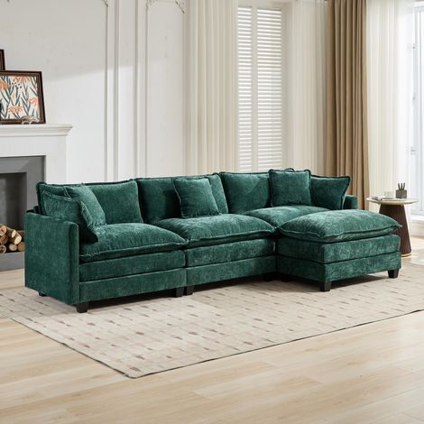 Canapé d'angle moderne – Assise rembourrée double couche – Tissu chenille respirant – Confort optimal pour salon et chambre – Vert