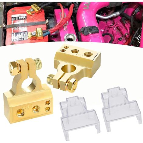 1 Paire Cosses Batterie de Voiture Robustes Lourde Charge Connecteurs de Borne de Voiture Bornes de Batterie Positives et Négatives +/- Battery Terminal avec Coque Transparente et Étanche (1/5)