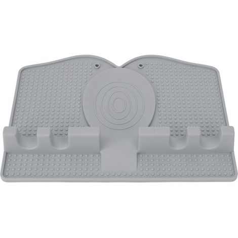 Support de Cuillère en Silicone Anti-dérapant Résistant à la Chaleur avec Plateau de Goutte pour Cuisine, Gris Clair