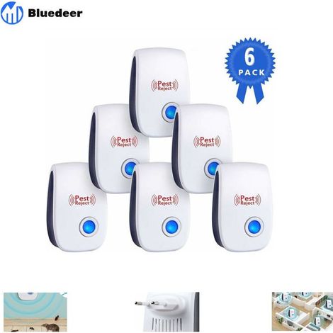 Bluedeer – Répulsif ultrason pour souris et rats – Pack de 6 appareils – Protection jusqu'à 120 m² – Technologie ultrasonique efficace (1/5)