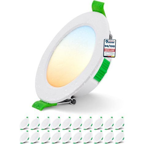 Pack of 20 Recessed LED Spotlights, IP44, 5W 400LM, 68mm-80mm Cutout, 3 Color Temperatures, Bathroom (1/5)
