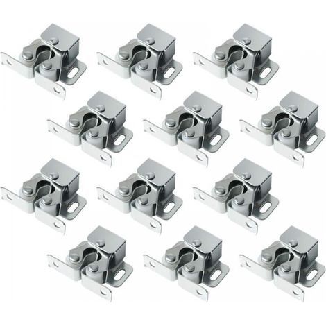 Lot de 12 loquets à double rouleau avec lance, loquet à rouleau robuste pour portes d'armoires et placards (argent) (1/4)