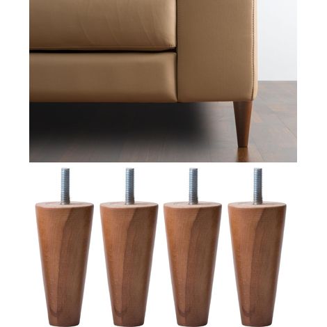 Pieds de Meuble et Canapé en Bois Couleur Noyer - Hauteur 140 mm - Fabriqué en Italie - Lot de 4 Pieds en Forme de Cône pour Armoires et Fauteuils - 14 CM (1/4)