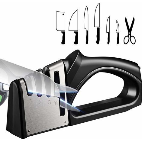 Aiguiseur Couteaux Professionnel, Aiguiseur Couteaux 4 en 1, Affûteurs Manuels Knife Sharpener avec Base Anti-dérapante pour Couteaux de Cuisine, Ciseaux (1/5)