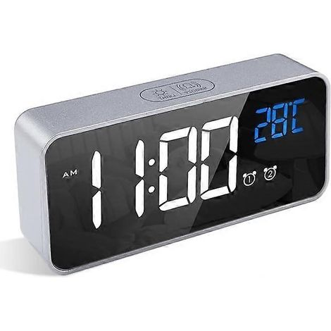 Réveil numérique LATEC (Argent) avec port de chargement USB, alarme LED et fonction snooze (1/5)