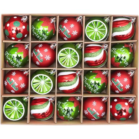 20pcs 6cm Boules de Noël, Elfe Rouge Vert et Blanc Incassable Boule de Noël Ornements Décoration pour Décor d'arbre de Noël (1/5)