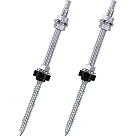 MINKUROW Paquete de 2 tornillos de paloma, M10 x 200 mm Solar PV V2A Sujetador de panel solar de acero inoxidable Junta de dientes de bloqueo Altura ajustable para fijación solar fotovoltaica (1/5)